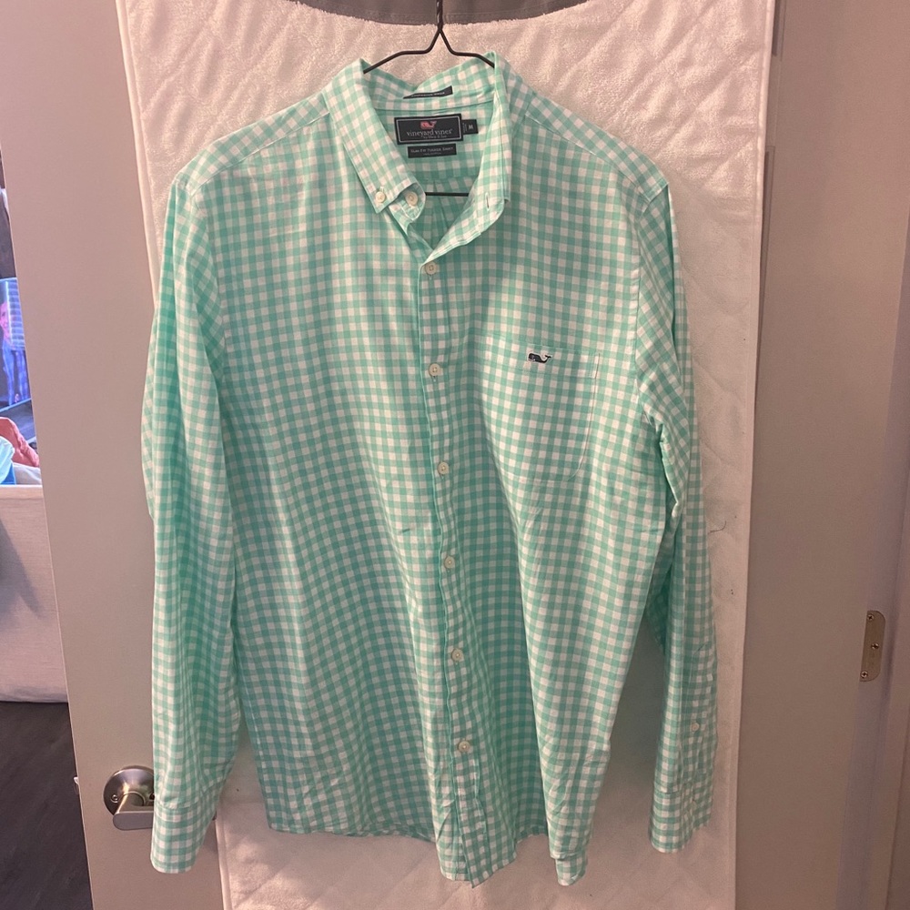 Vineyard Vines Aquamarine Checkered Shirt - Medium